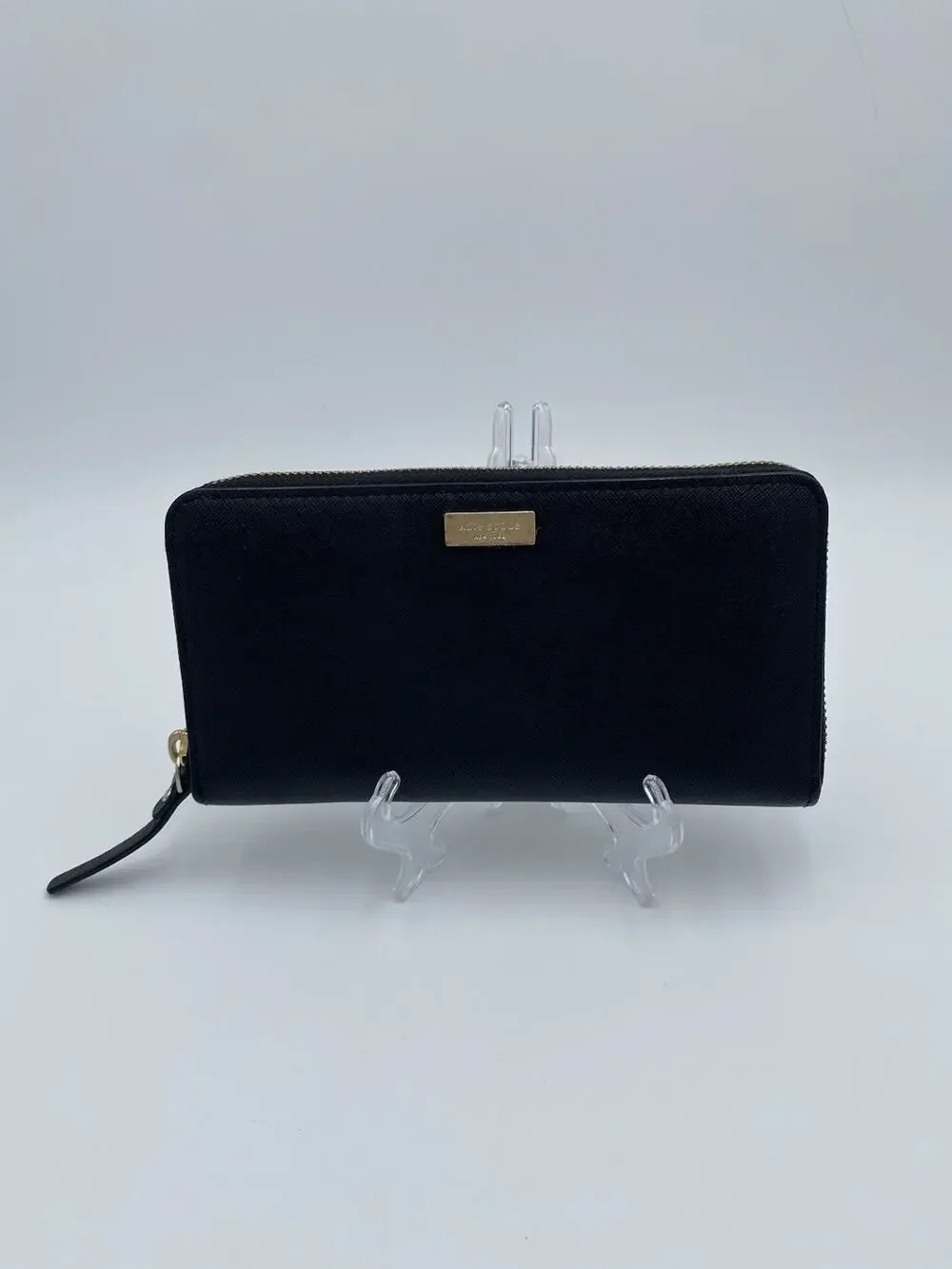 Kate Spade Zip-Around Long Wallet Black Saffiano Leather Laurel Way Neda Gold HW